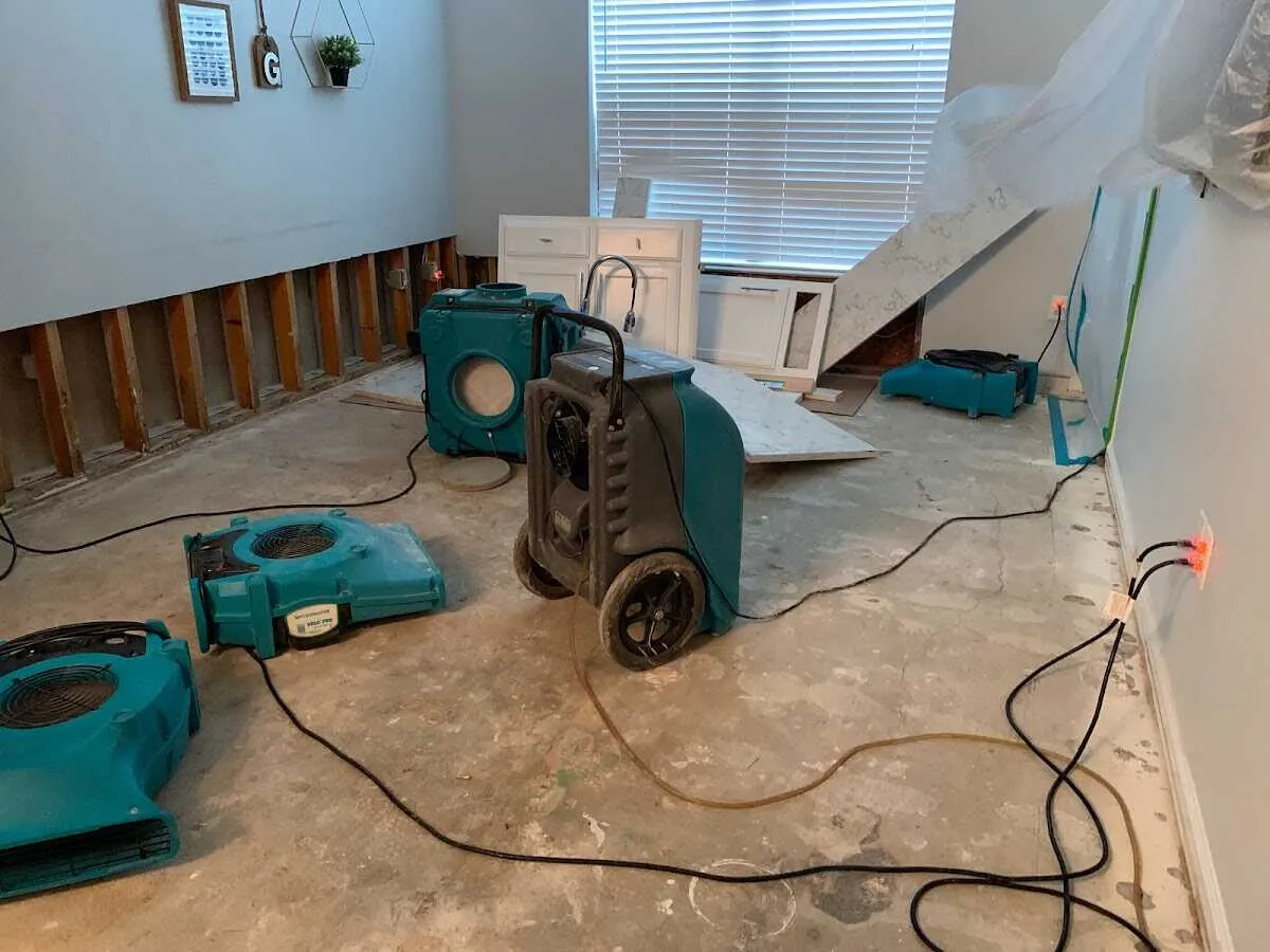 Dehumidifier in flood-cut room for Water Damage Restoration in Connellsville